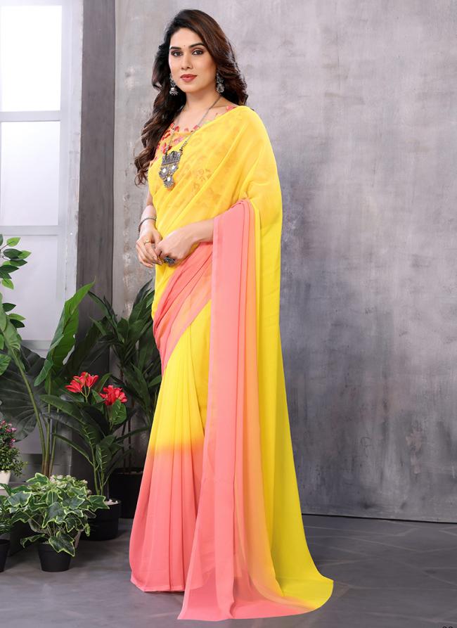 Georgette Yellow Casual Wear Printed Saree